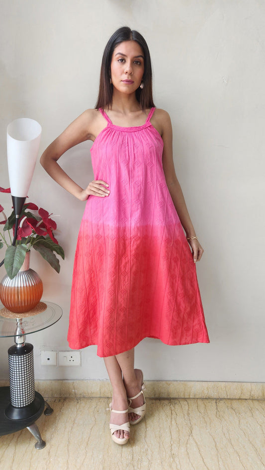 Halter Neck Red N Pink Ombre Dress